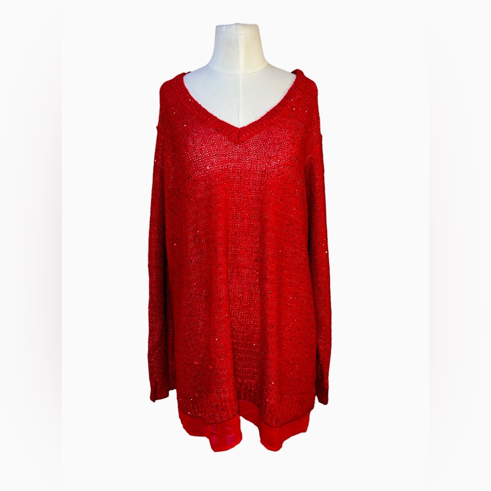FADED GLORY | RED SPARKLE LONG SLEEVE KNIT SWEATER 3X